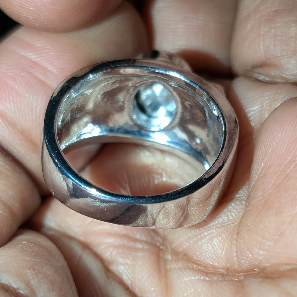 Elegant Silvery and Blue Men's Gemstone Ring Sz 8